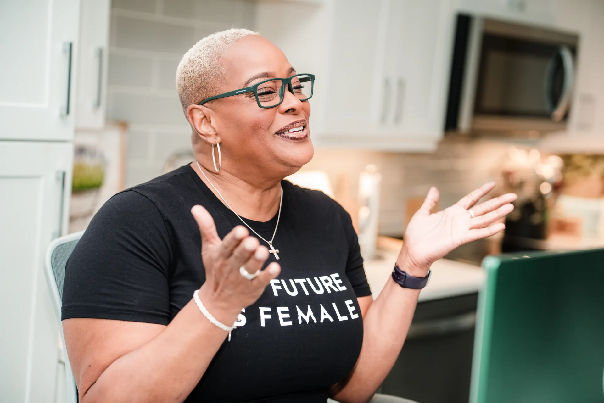 Chef Lisa Brooks talking animatedly, sharing her story